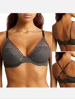 New! NATORI Avail Full Fit Convertible Contour Bra 36DD Coal Gray